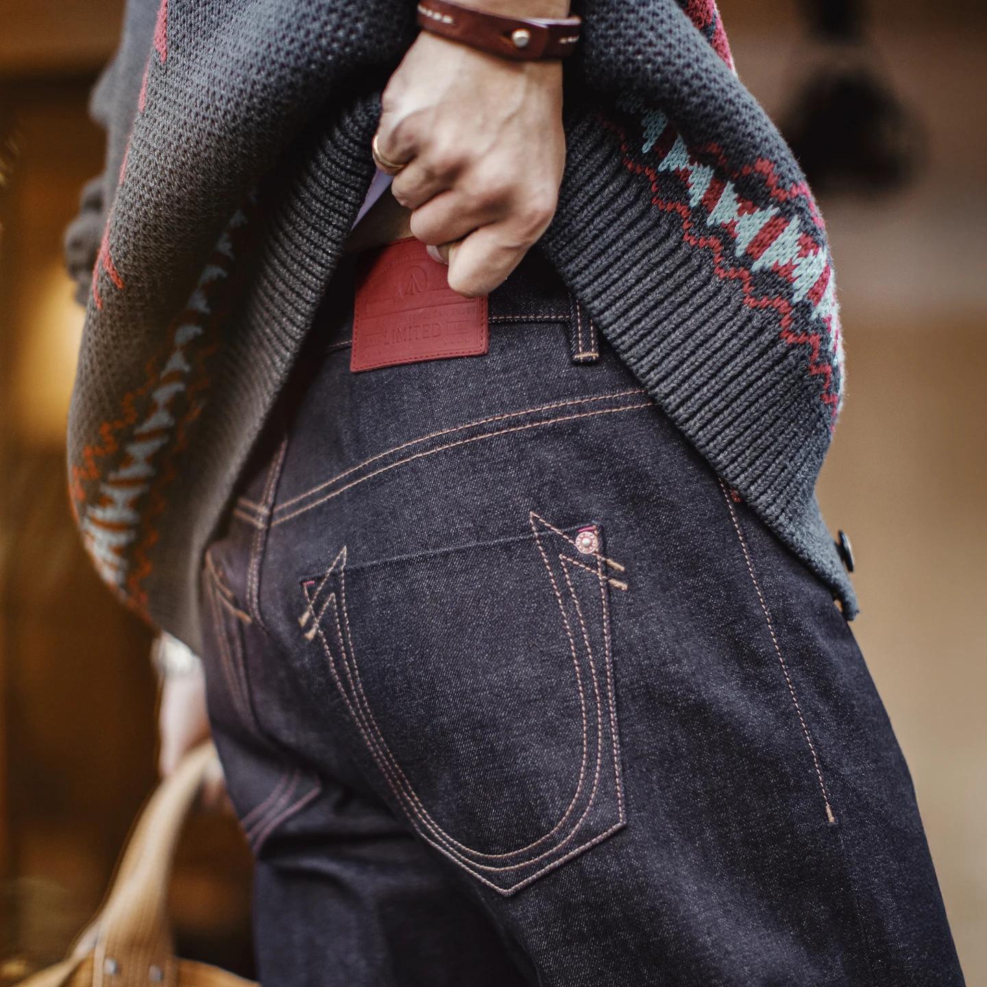 Maden Vintage 10.9oz lisière jean en Denim brut pour hommes Indigo Redline pantalon à jambe droite Z