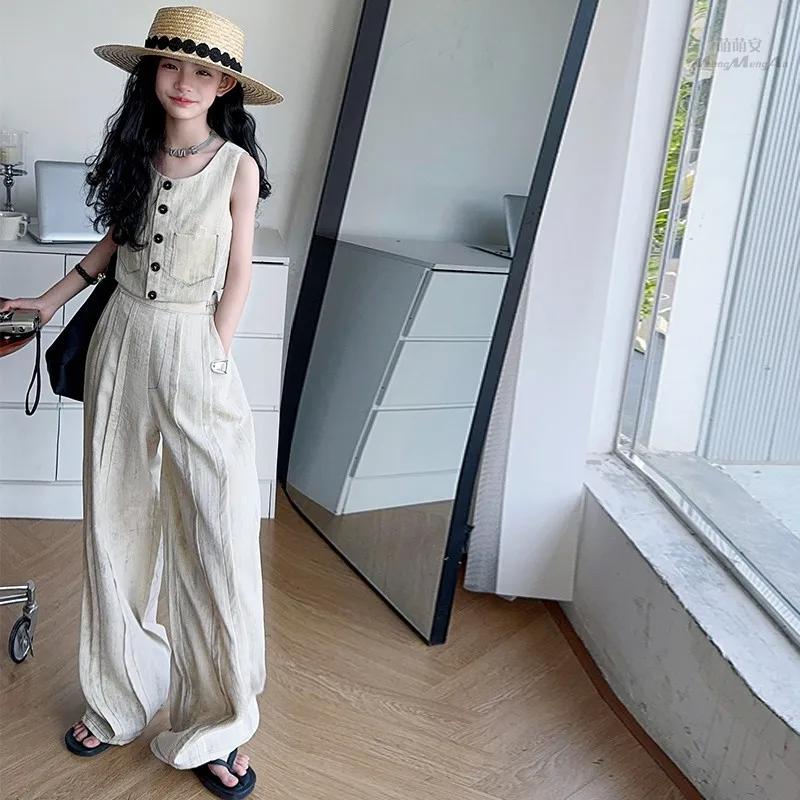 Ensemble de vêtements d'été pour adolescentes de 4 à 14 ans, gilet sans manches + pantalon décontrac