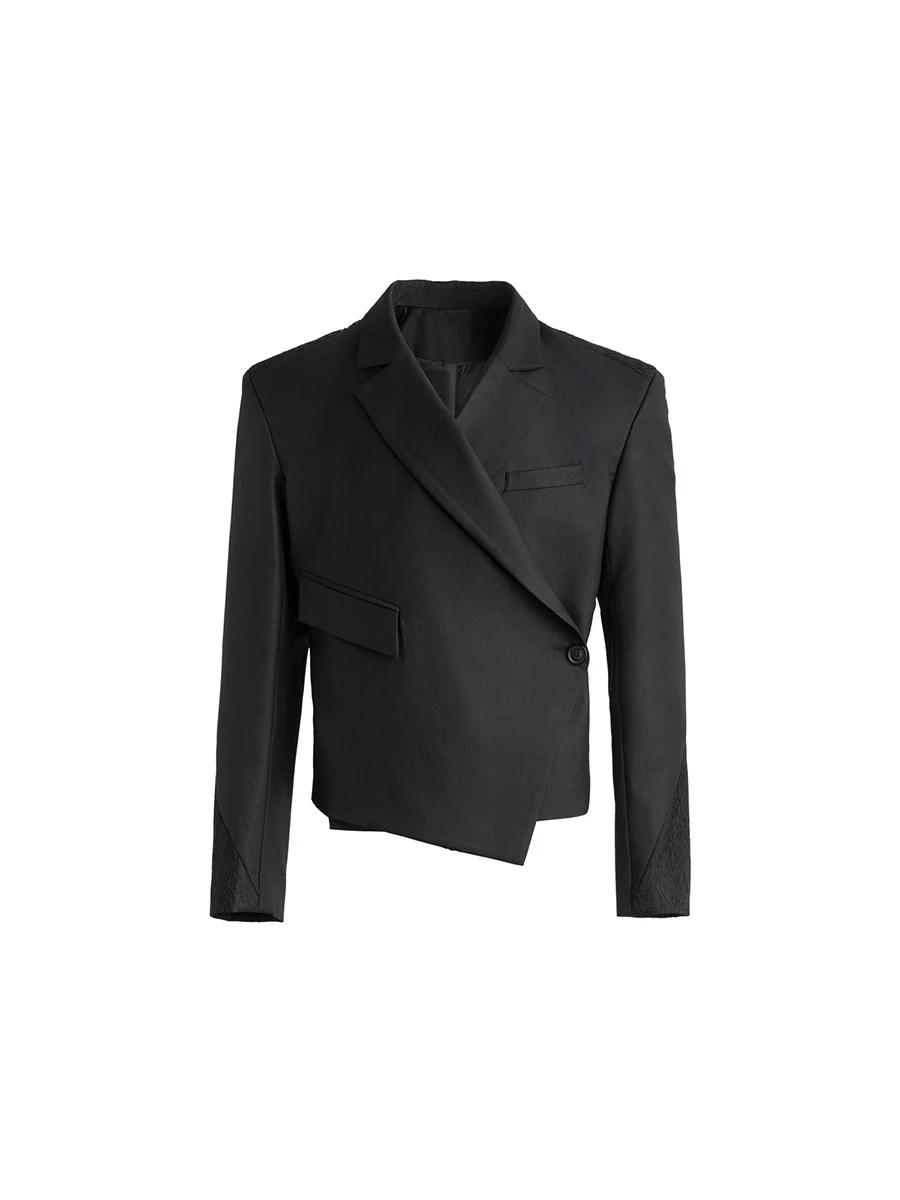 Mauroicardi automne court noir ajusté asymétrique Blazers pour hommes épaulettes bouton unique éléga