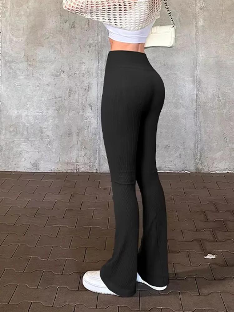 Nouveau pantalon de survêtement évasé décontracté taille haute pour femme, idéal pour le fitness et 