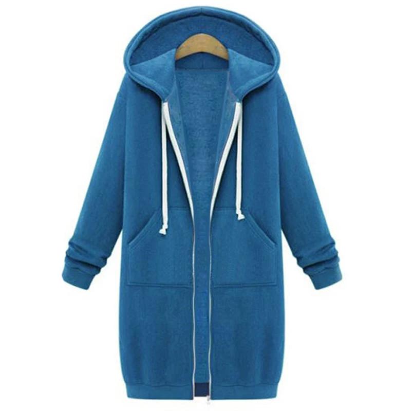 2025 Women's Autumn Winter ThickenHoodies Parkas Loose Hooded Jackets Zipper Pocket Maxi Size Sweats