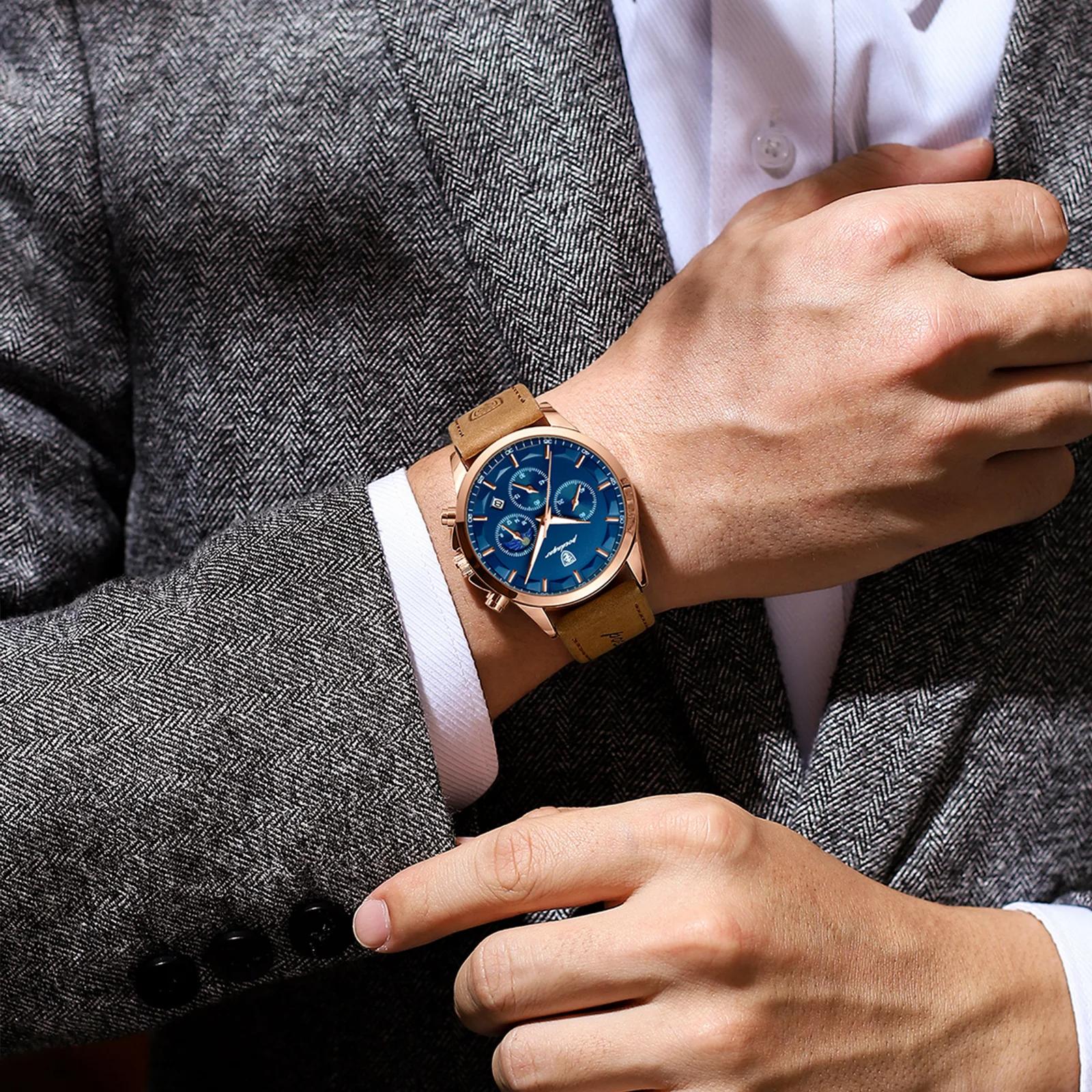 POEDAGAR sport luxe hommes montre à Quartz étanche chronographe lumineux Date homme montre-bracelet 