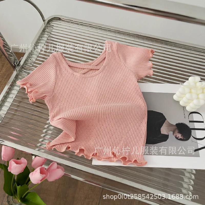 Filles T-Shirt été enfants à manches courtes mince doux hauts Simple couleur unie décontracté enfant
