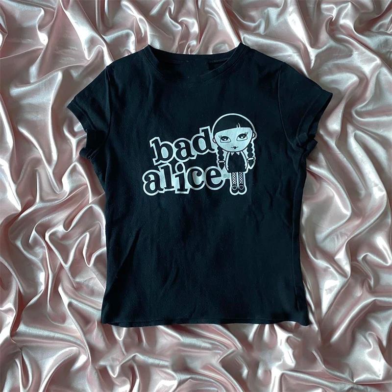 Harajuku esthétique Y2k haut court femmes Sexy lettre impression graphiques bébé t-shirt Goth décont