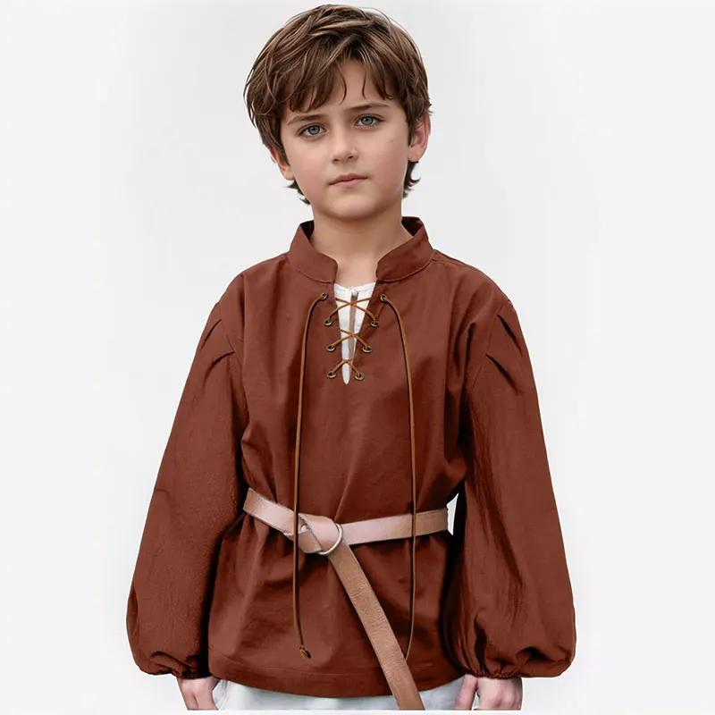 Chemise de Pirate médiévale pour garçons, Costume de la Renaissance à lacets pour Halloween, Jacobit