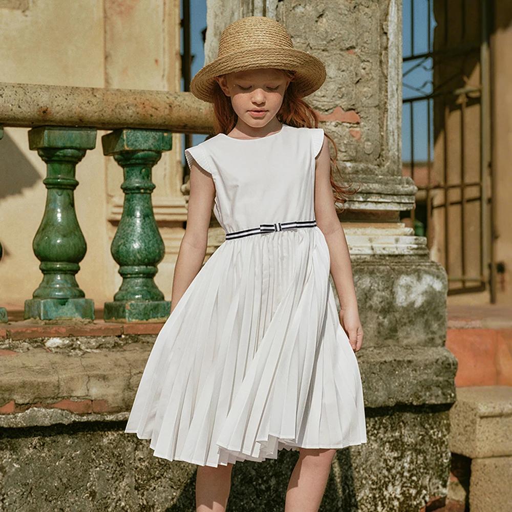 Robes de princesse d'été blanches pour filles Dave Bella, robes plissées sans manches pour enfants,