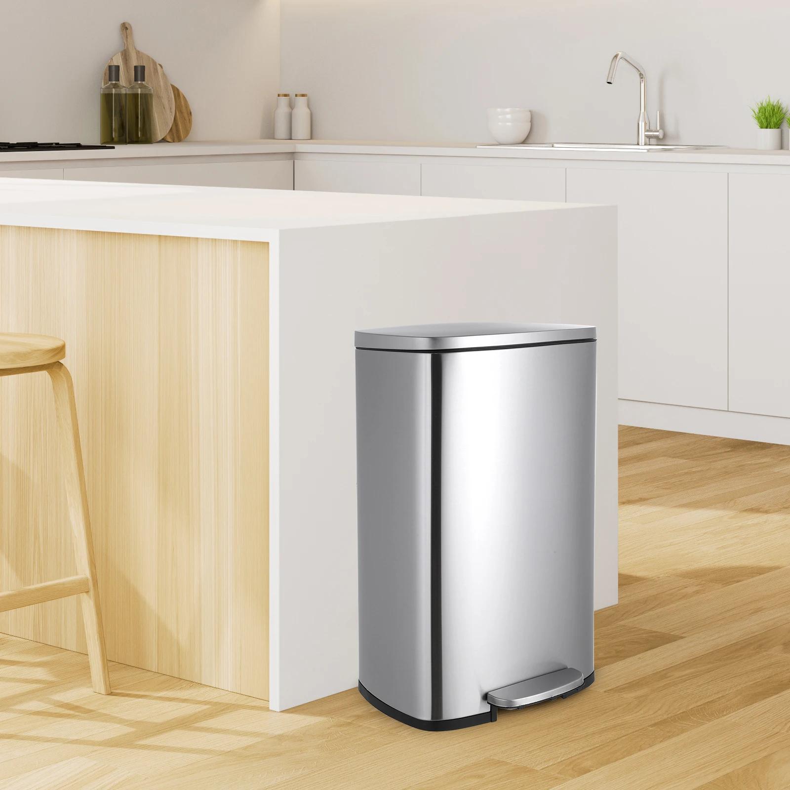 AOOU-Poubelle à marches de 13.2 gallons, poubelle en acier inoxydable, poubelle à fermeture douce av