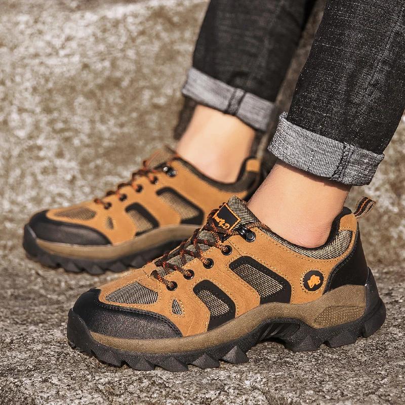 Chaussures de randonnée pour hommes, résistantes à l'usure, en cuir et maille, respirantes, pour la 