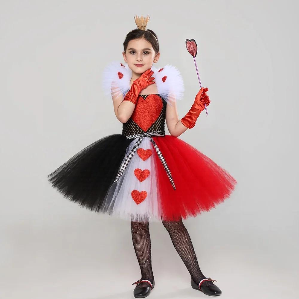 Costume Tutu reine de cœur pour filles, robe fantaisie Alice au pays des merveilles, tenue de carnav