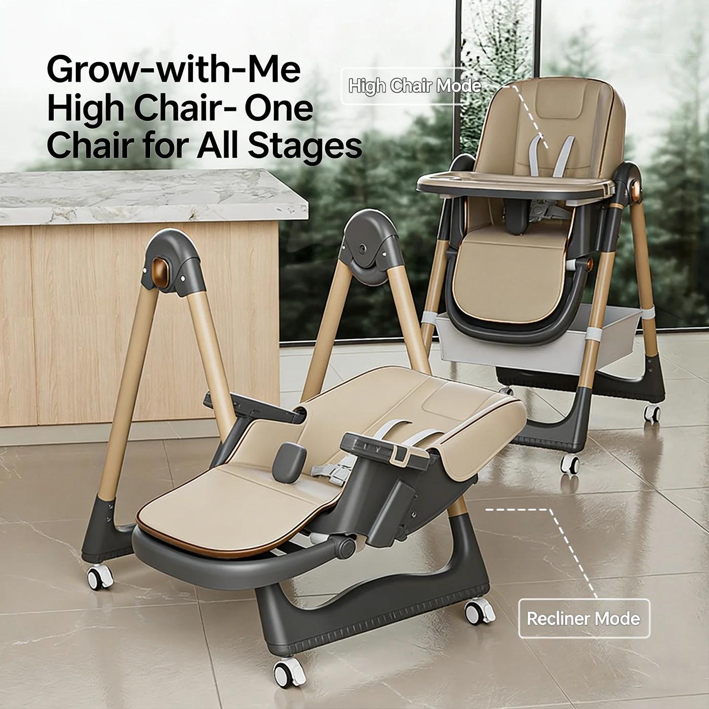 Chaise haute 4 en 1 Grow-with-Me pour bébé et tout-petit – Fauteuil inclinable, alimentation, modes 