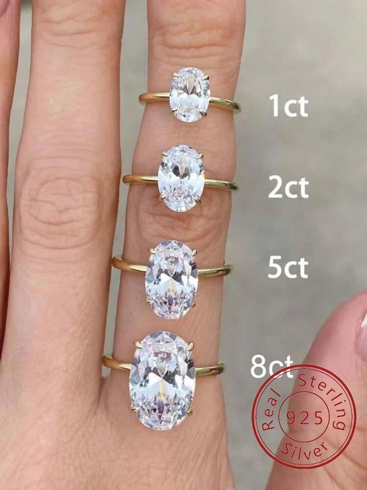 ROUSLY – bague ovale en argent Sterling 925 brillant pour femmes, pierre ovale en Zircon de 1 à 8CT,