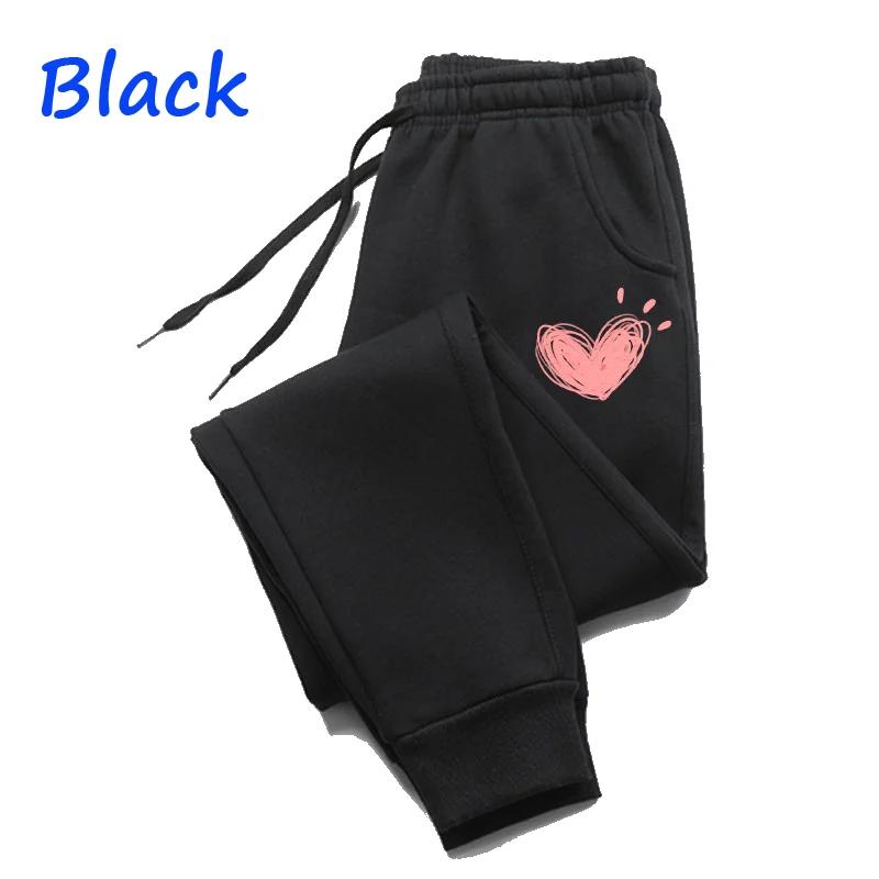Femmes mignon coeur imprimé pantalons de survêtement automne hiver coton pantalons longs survêtement