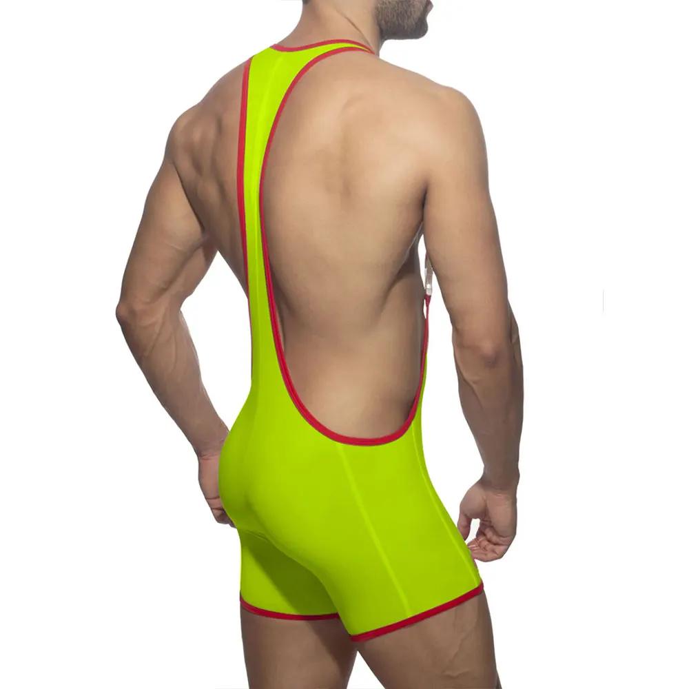 Sous-vêtements de body sexy à rayures arc-en-ciel pour hommes, slips de boxeur de lutte, combinaison