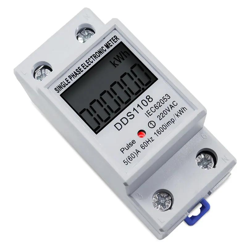 Compteur d'énergie électrique monophasé LCD KWH AC, Watt-heure numérique 220V 60A 50Hz, Rail Din éle