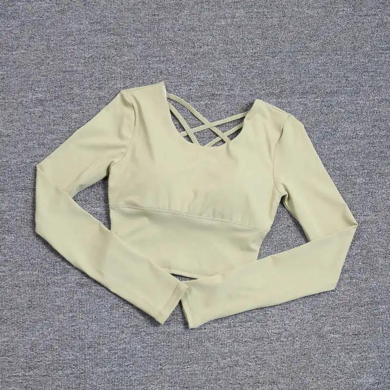 Dos creux pour femme avec soutien-gorge intégré, haut de yoga à manches longues, soutien-gorge une p