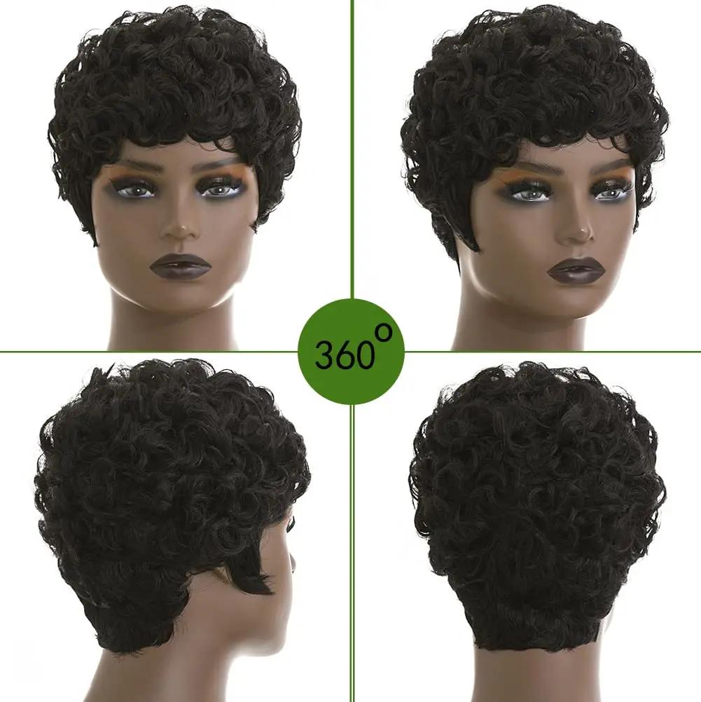 Perruques courtes coupe lutin pour femmes noires cheveux synthétiques Afro perruque lutin couleur no