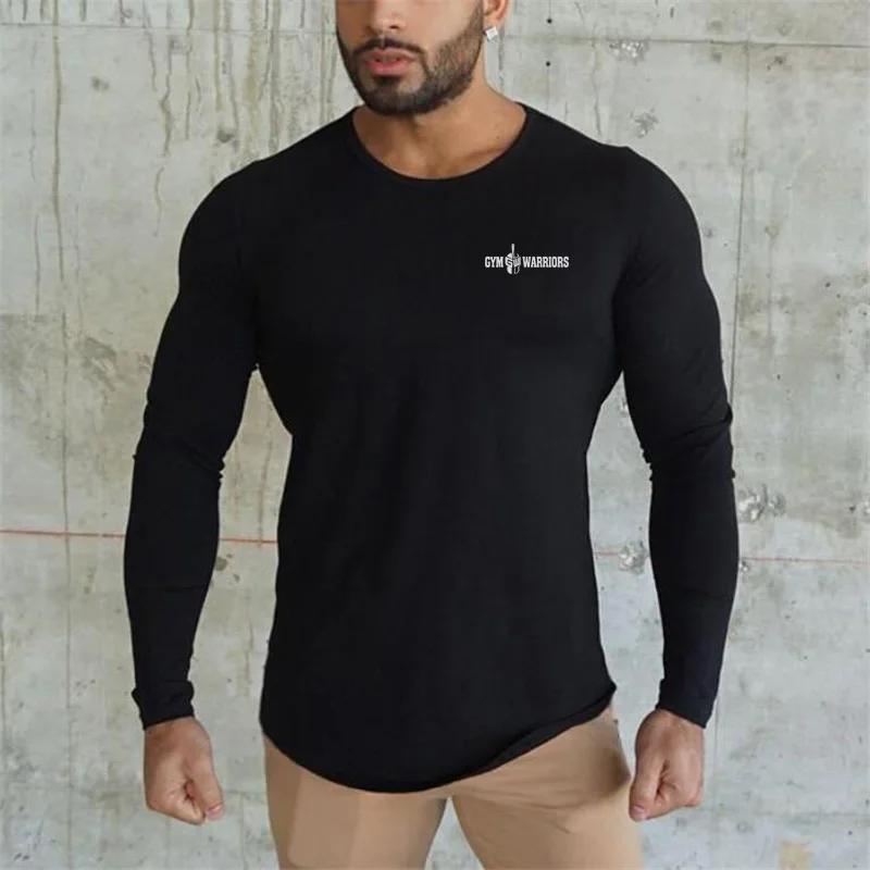 Automne Slim Fit Sport Fitness chemises de course hommes coton respirant à manches longues T-shirt G