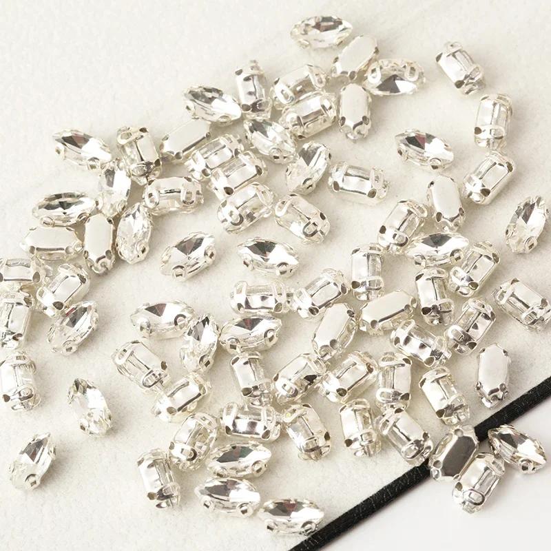 RESEN-Strass en Verre Argenté pour Accessoires de Vêtement, 4x8/6x12/7x15mm