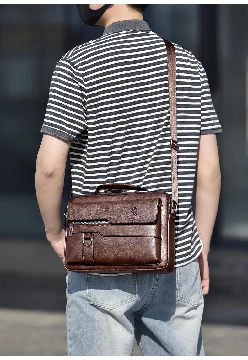 WEIXIER – sac à bandoulière multifonction en cuir Pu pour hommes, sacoche de grande capacité, fourre