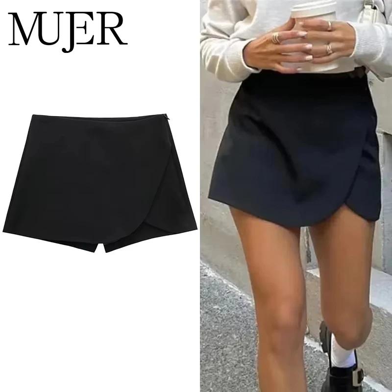 MUJER 2025 noir Mini jupe Shorts femme mode asymétrique jupe pour femmes taille haute jupes courtes 