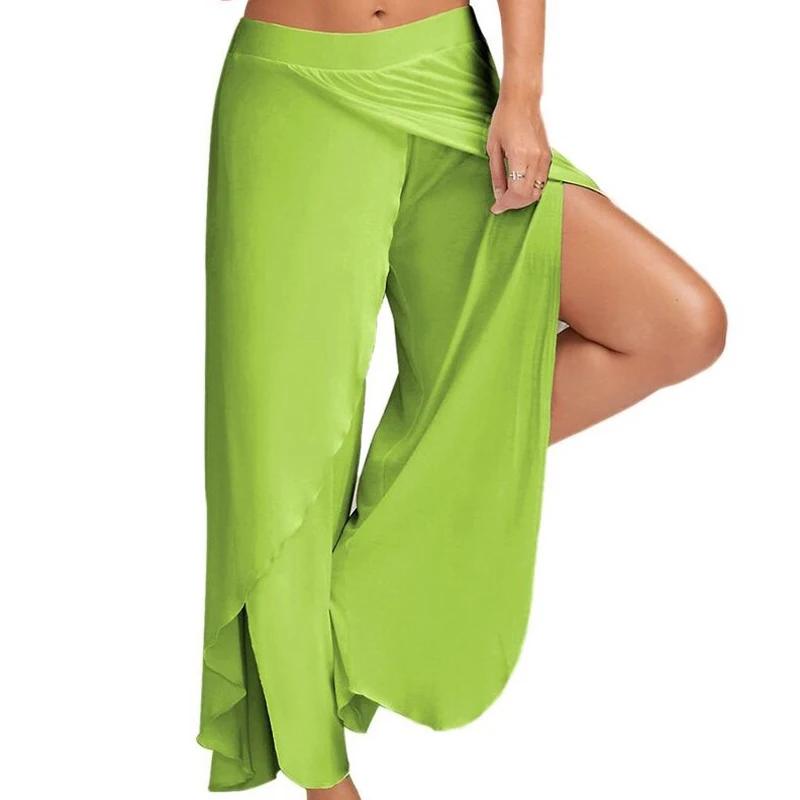 Femmes grande taille pantalon à jambes larges ample Fitness danse Yoga pantalon fendu femme élastiqu