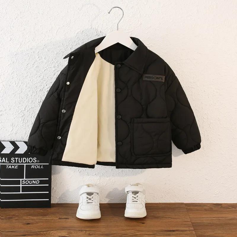Veste d'automne en coton pour enfants, manteau chaud épais en velours pour garçons de 3 à 10 ans, co