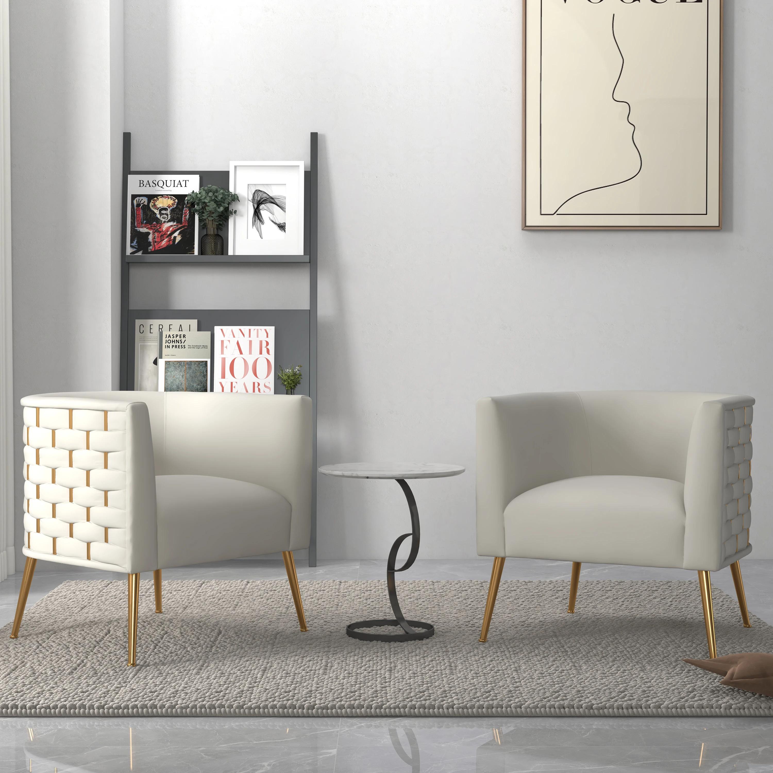 SEYNAR-Chaise d'appoint ronde en velours pour salon, ensemble de 2, sofa ou baril beige clouté, styl