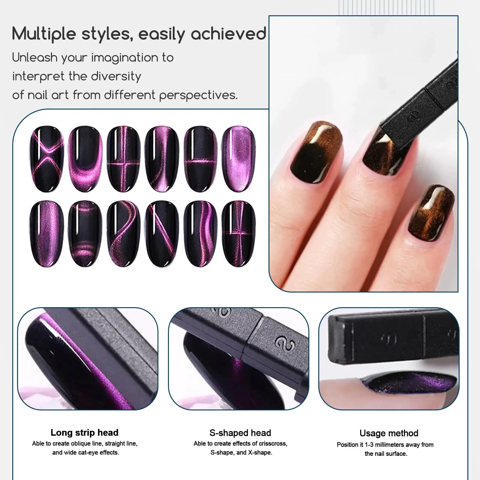 Kit magnétique 3-en-1 pour ongles : stylo magnétique œil de chat, cœur, cylindre, fleur pour nail ar