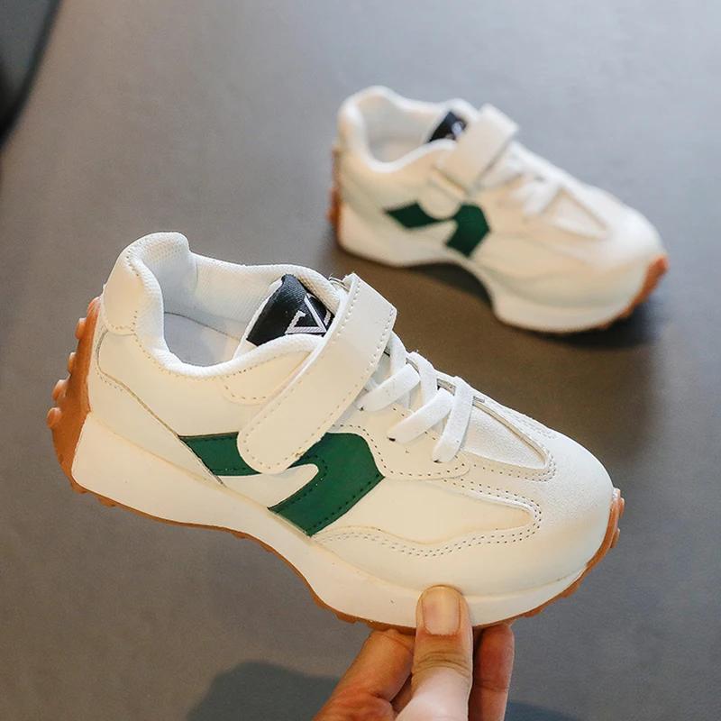 Chaussures de tennis plates en cuir PU pour enfants, baskets pour tout-petits, chaussures respirante