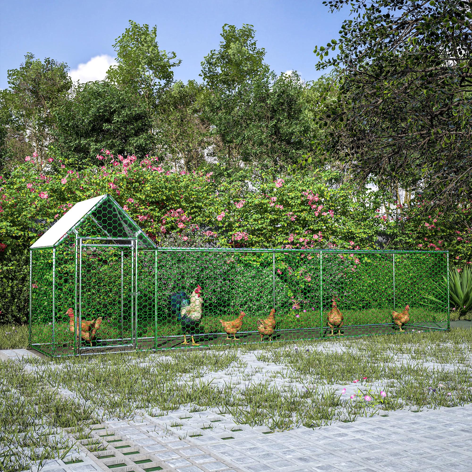 Maison de Poule Jetable en Métal de 16x3 Pieds, Maison de Poulailler avec Couvercle