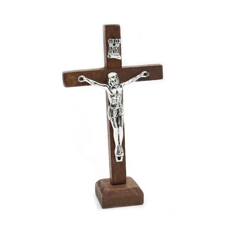 Croix de jésus catholique en bois avec support, Vintage, religieux, chrétien, Crucifix sur pied, éta