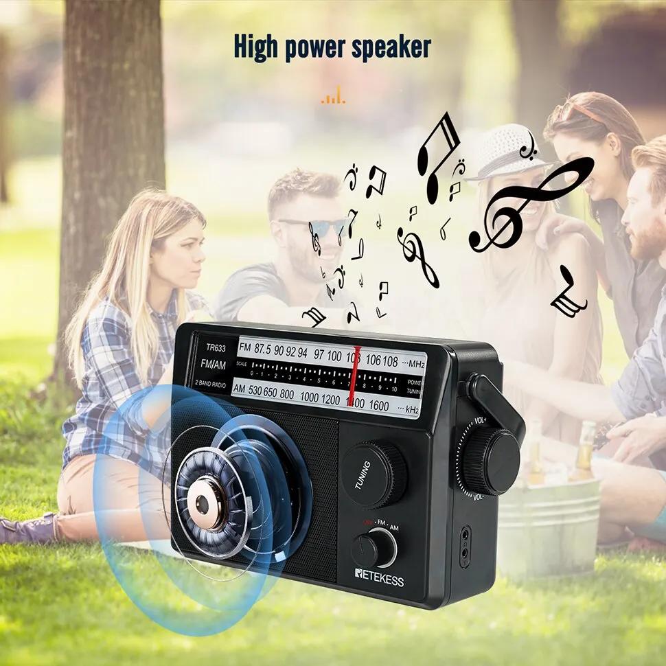 Retekess TR633 Radio FM Radios portables AM FM Rechargeable à piles Radio recherche indicateur lumin