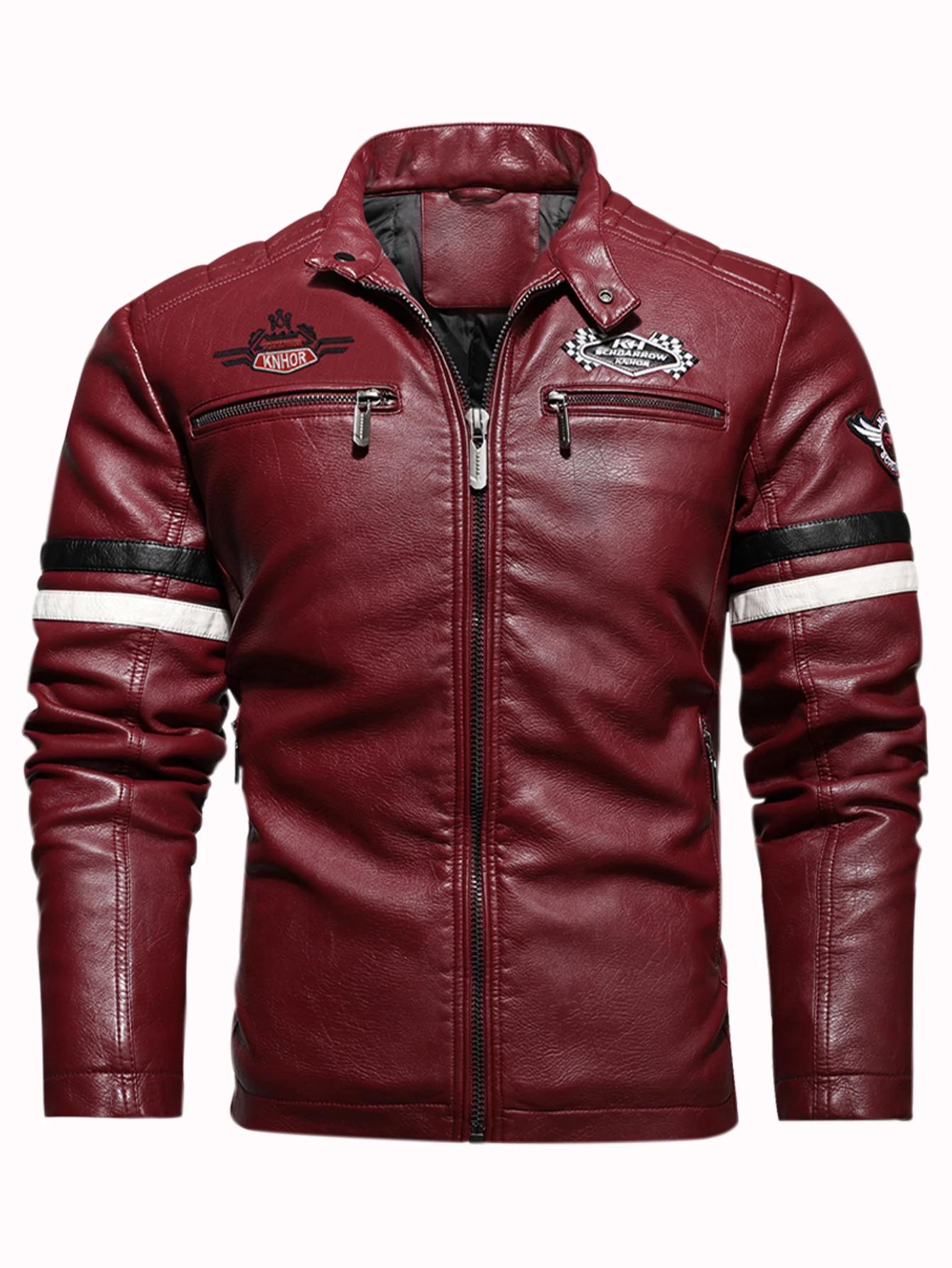 Veste de motard mince en cuir PU pour hommes, course de moto, couleur littérature