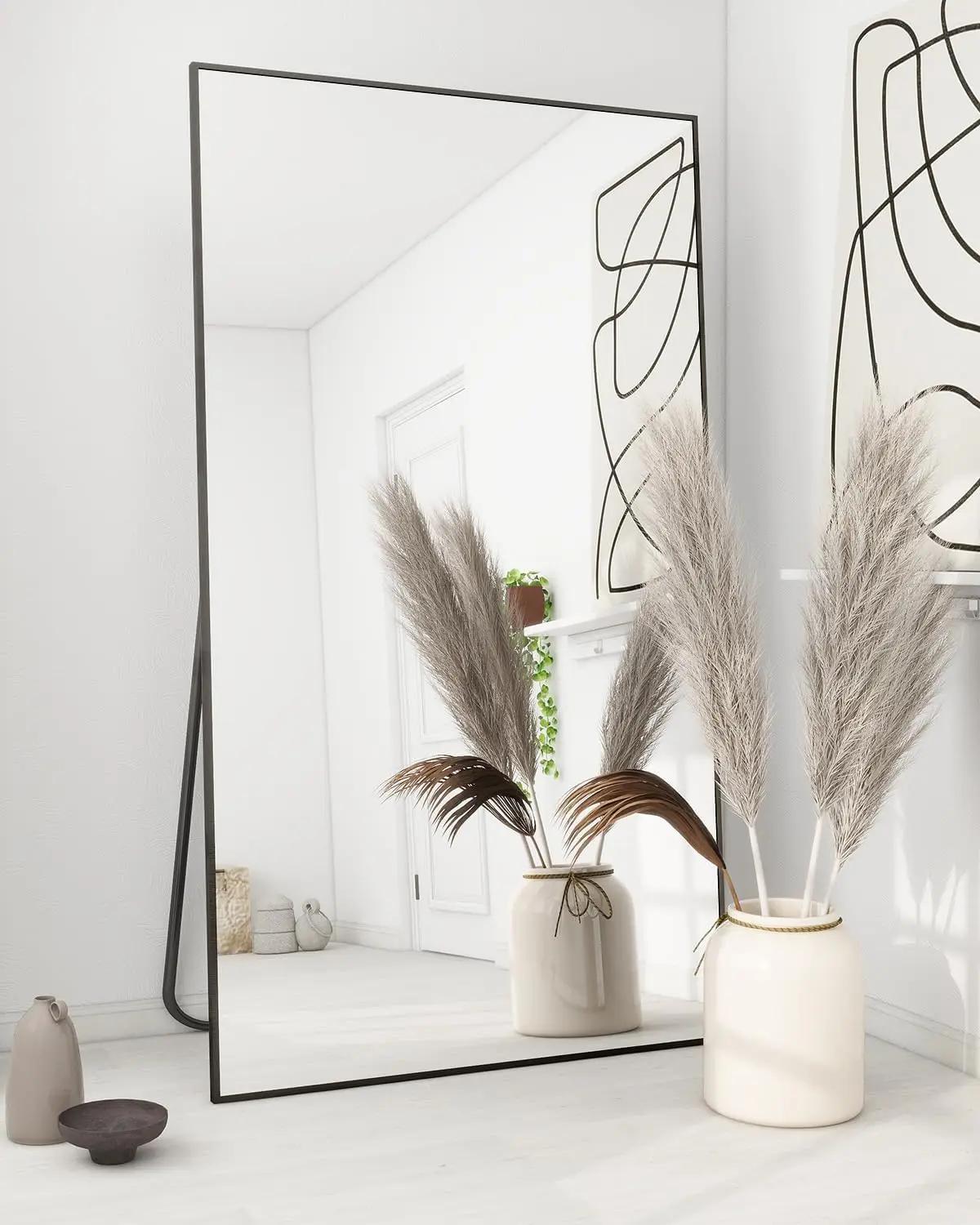 Grand miroir pleine longueur 34 "x 76", miroir de sol avec support, miroir de courtoisie mural avec 