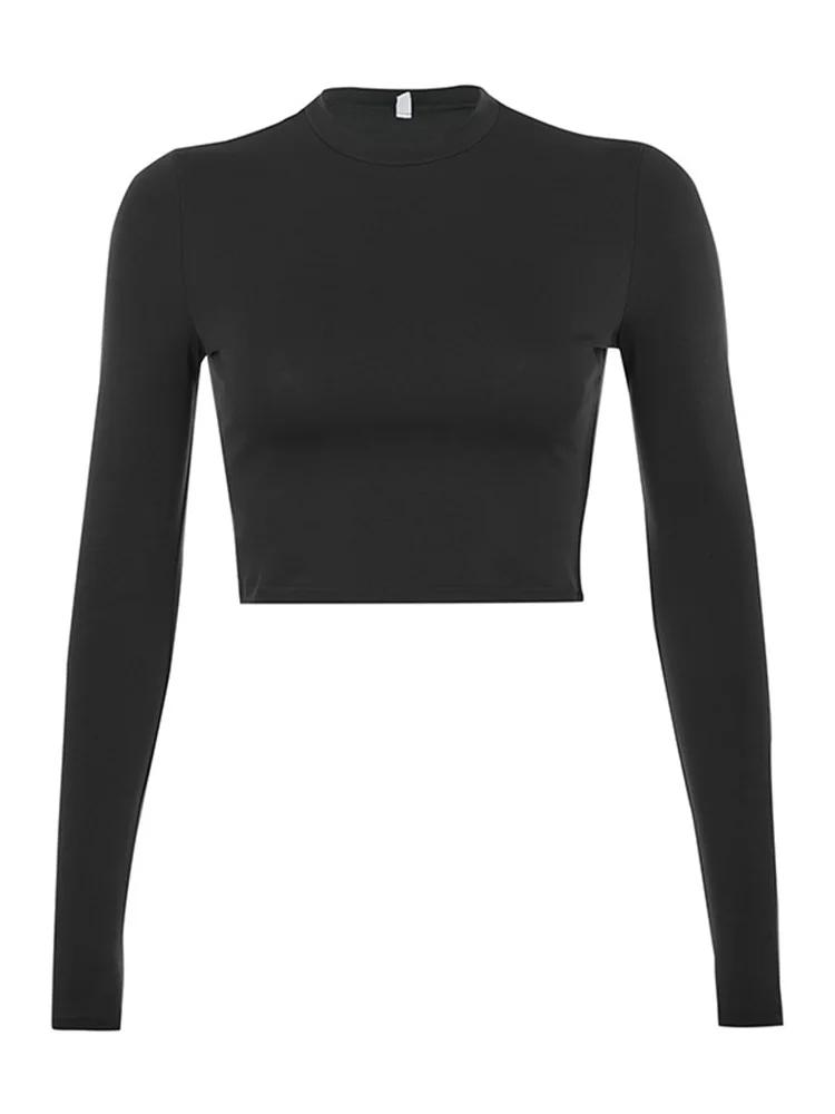 T-shirt basique à manches longues pour femmes, haut court décontracté pour dames, mode coréenne, mon