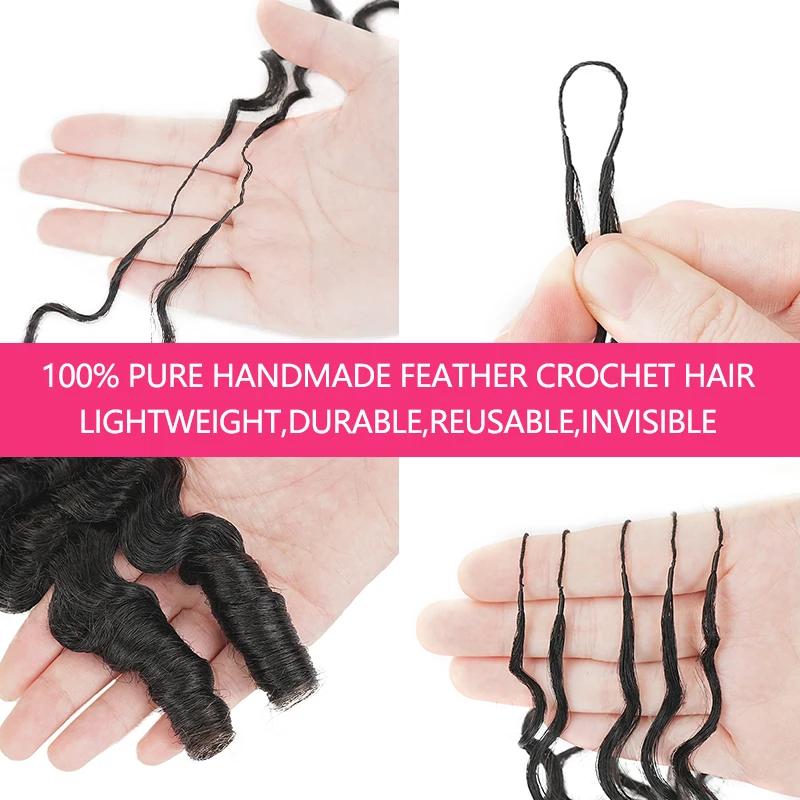 Lot de 5 tresses au crochet bouclées birmanes sans nœuds, pré-séparées, effet plume, légères, réutil