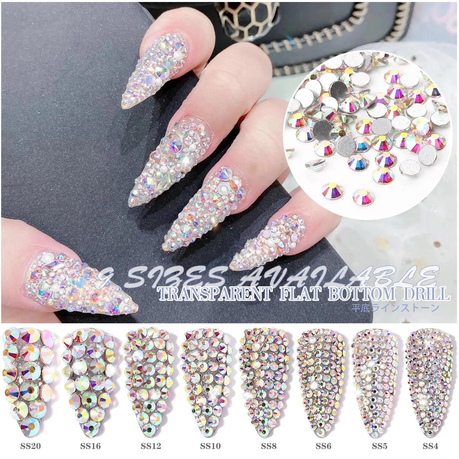 Sachet de 1440 pièces AB/clair rond mini diamant SS3-SS16(1.3-4mm) FlatBack Nail Non-Hotfix cristal 