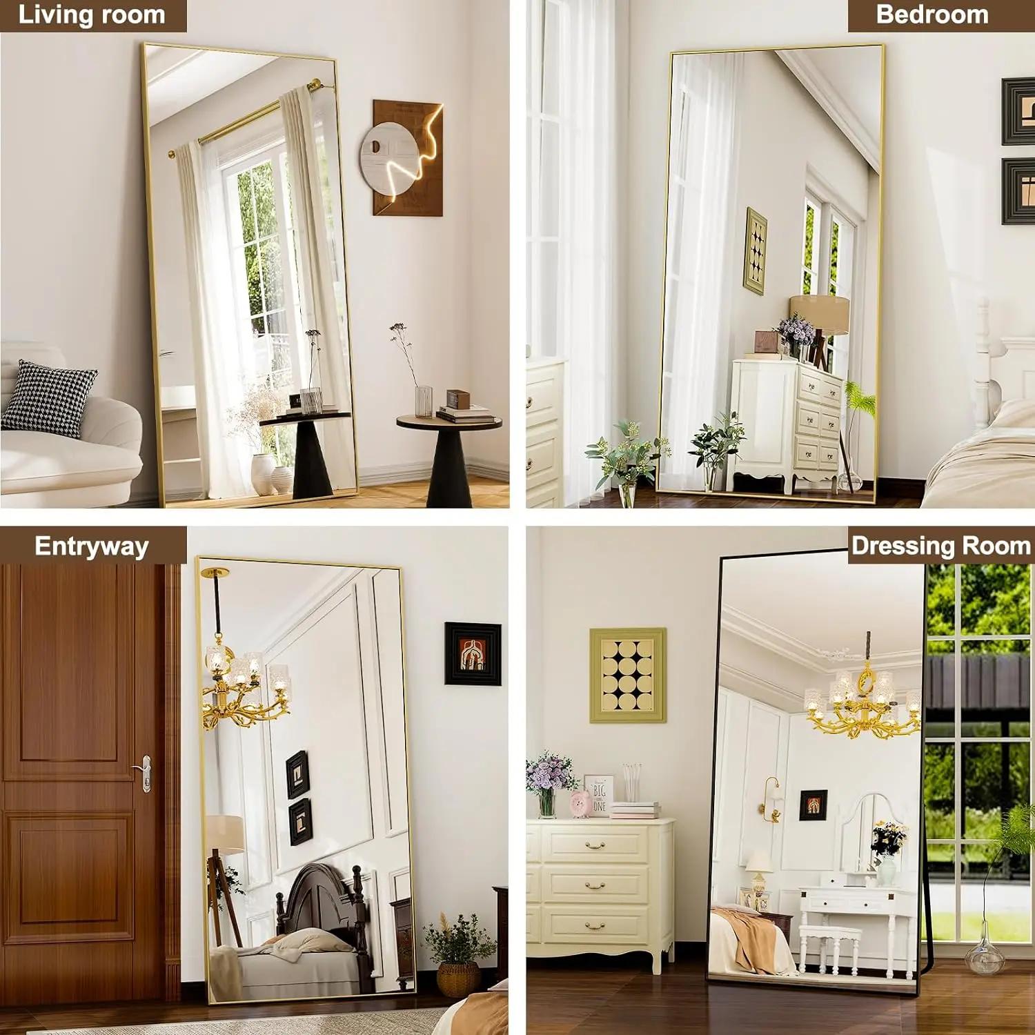 Miroir rectangulaire Extra Large suspendu ou incliné en alliage d'aluminium, cadre fin, Dressing au 
