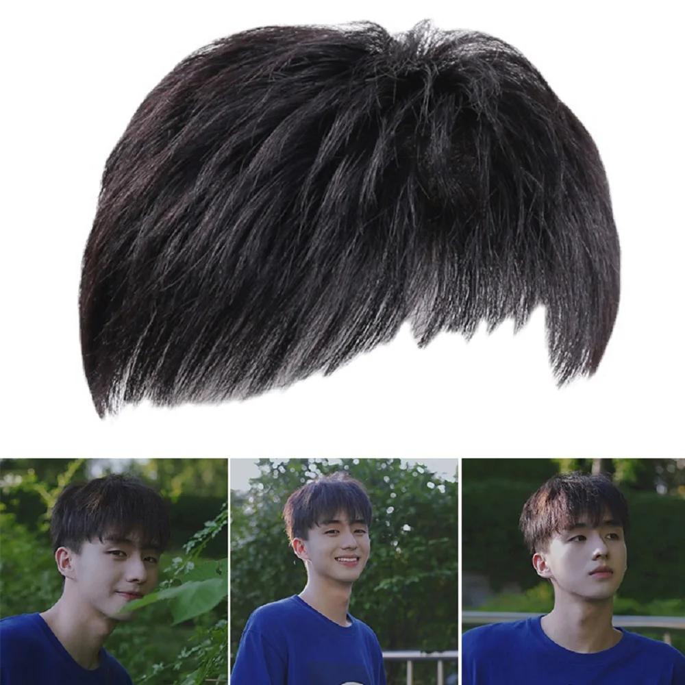 Faux postiche synthétique naturelle pour hommes, couverture de faux cheveux noirs, couverture effica