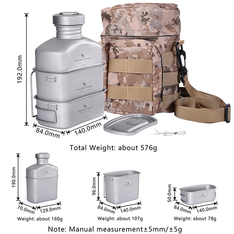 Bouteille titane militaire camping randonnée 1100ml pot 750ml bol 400ml ustensiles cuisine outdoor