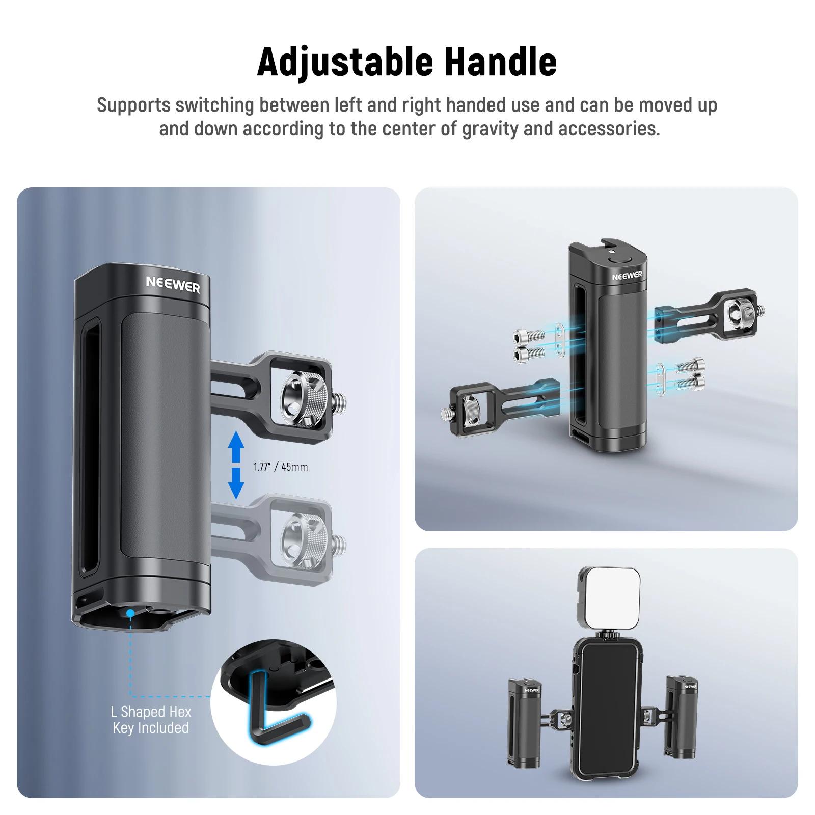 Neewer poignée latérale universelle avec télécommande sans fil pour Smartphone Cage Rig 2 adaptateur