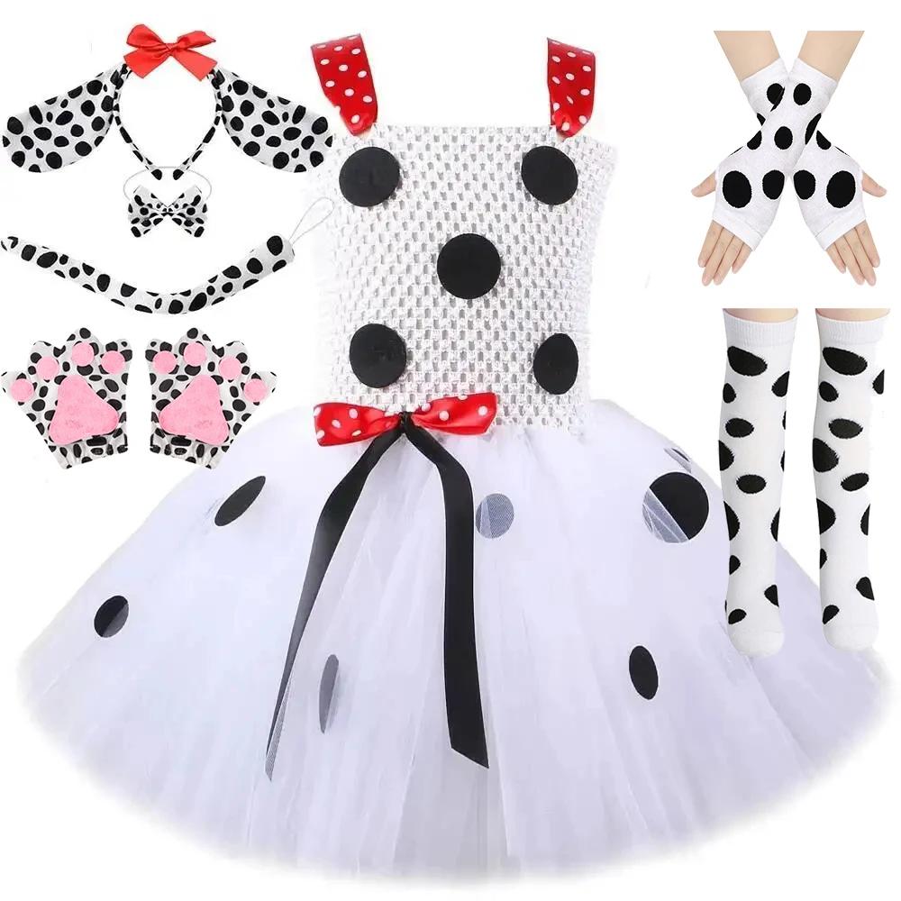Costumes de chien dalmatien blanc pour bébés filles, robe Tutu de chiot tacheté pour enfants, tenue 