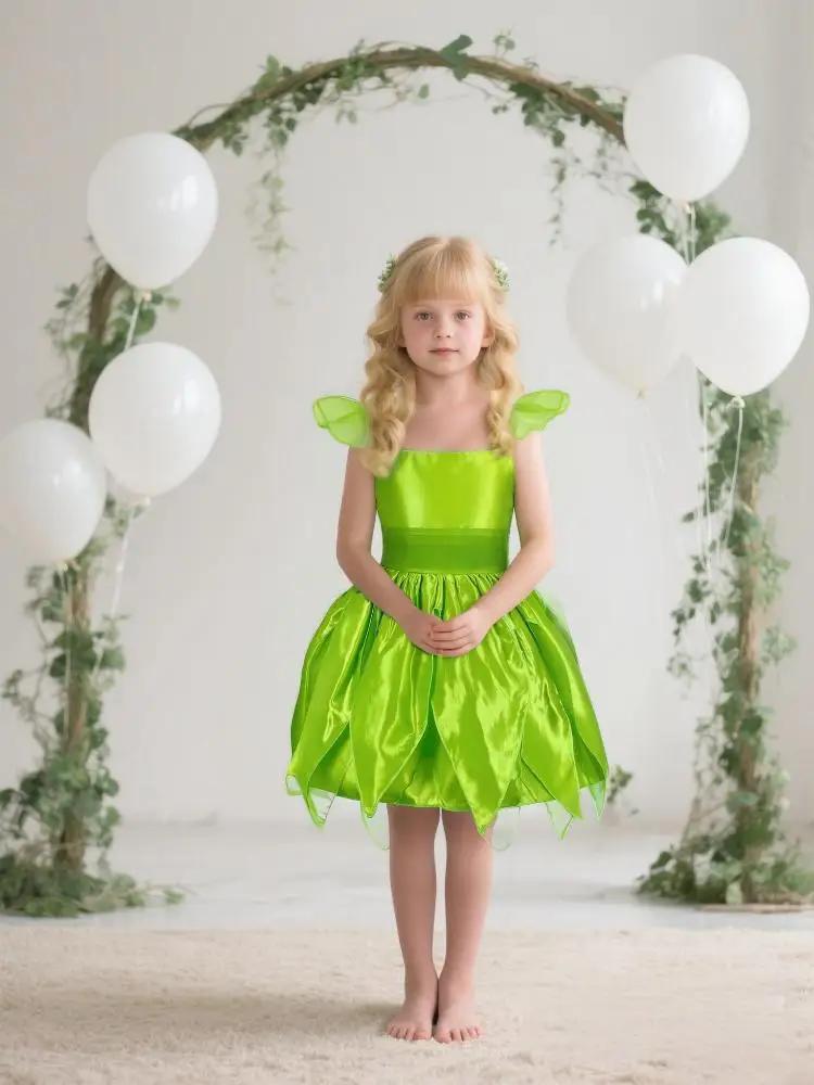Robe de fée des fleurs pour filles, déguisement de princesse pour enfants avec ailes, costume de pri