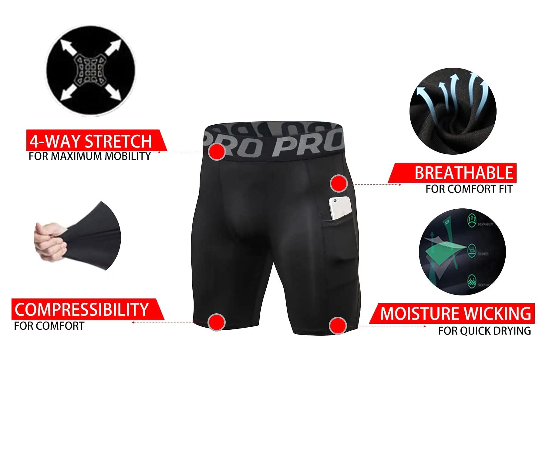 Shorts de compression pour hommes avec poche, en spandex, pour la course à pied, le sport, l'entraîn