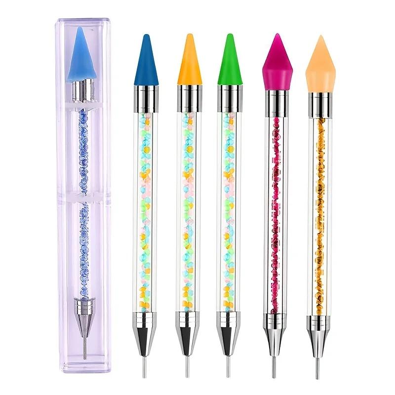 Stylo de cire blanc à double tête pour Nail Art, avec embellissement de diamant et sélecteur de stra