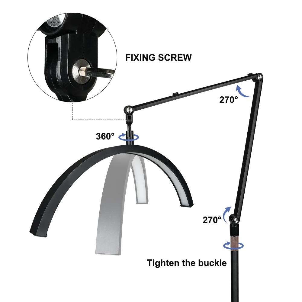 Lampe d'extension de cils à LED demi-lune, lampadaire, beauté, soin de la peau, sourcils, angle soeu