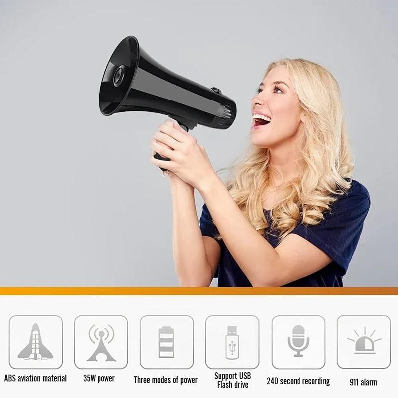 Haut-parleur mégaphone Portable, puissance 35 watts, Bullhorn PA avec Microphone portatif détachable