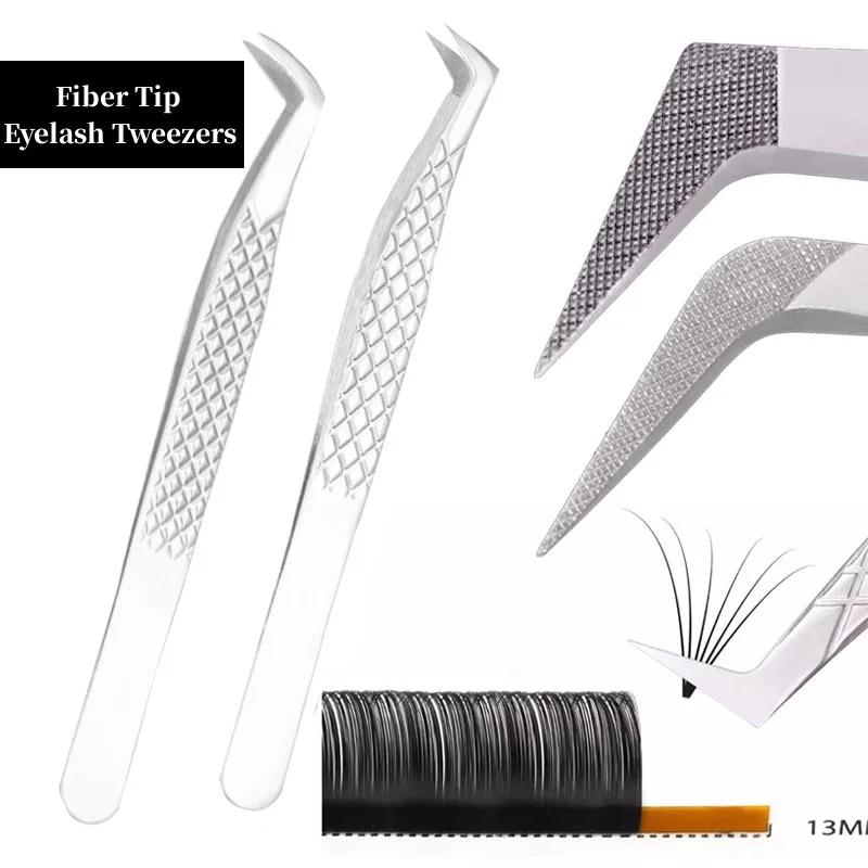Pince à faux-cils à pointe en Fiber nanométrique, pour Extension de cils, méga Volume, pointe fermée
