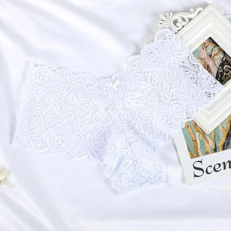 Sexy femmes dentelle florale culottes Perspective sous-vêtements taille en V couleur unie caleçons f