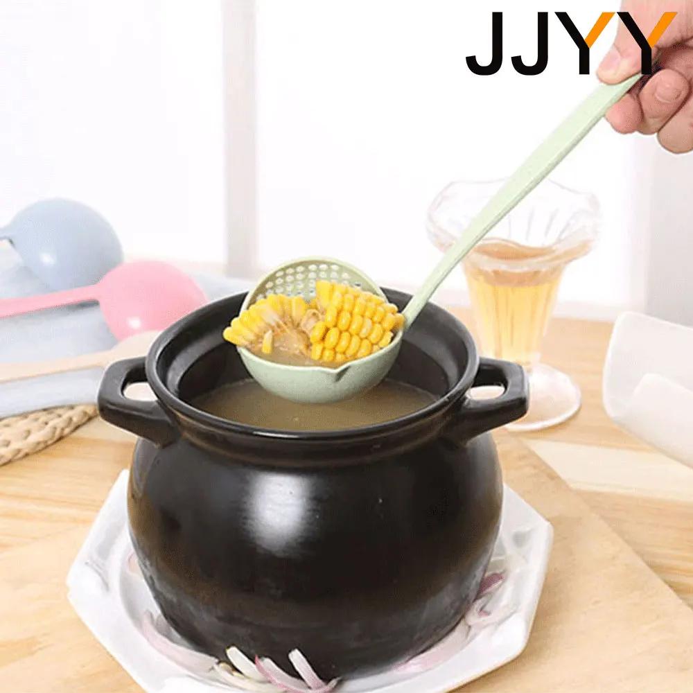 JJYY-Cuillère de cuisine 2 en 1 à long manche, passoire en plastique, filtre, ustensiles de cuisine